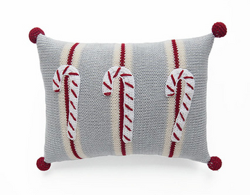 Mini Hand Knit Candy Canes Christmas Throw Pillow, Stripes & Pom Poms, Fair Trade