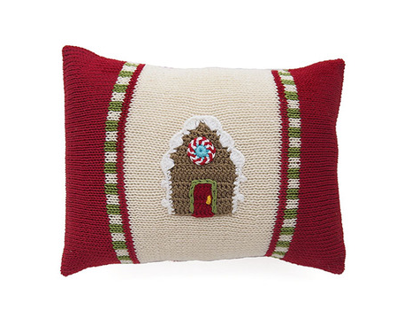 Hand Knit mini Gingerbread House Christmas Pillow, Fair Trade