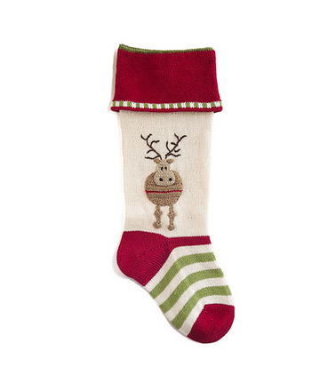 Hand Knit Reindeer Christmas Stocking, Fair Trade