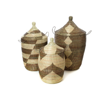 Set of Three Handwoven Black & Beige Hamper Baskets, Fair Trade
