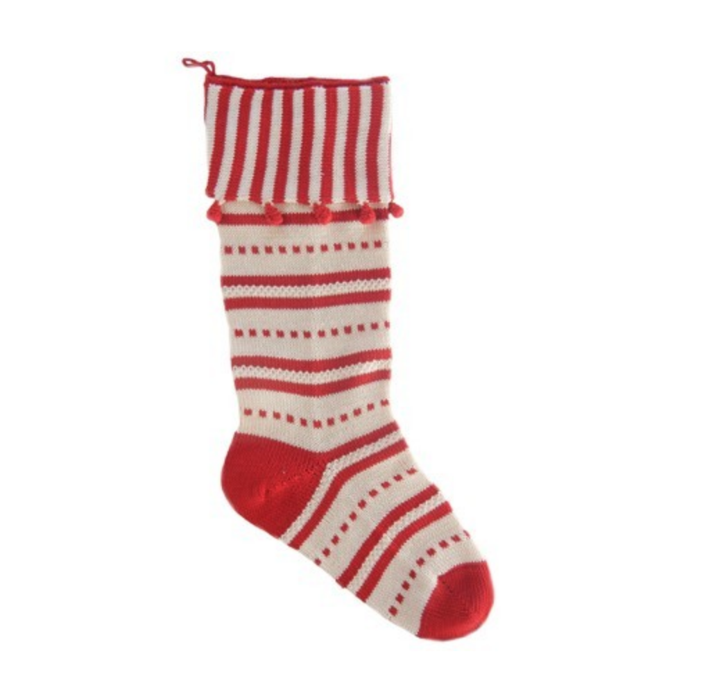Hand Knit Red & White Striped Cuff Christmas Stocking, Fair Trade