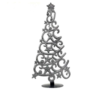 Handcrafted Tabletop Christmas Tree- Made From Steel Drums in Haiti- Fair trade