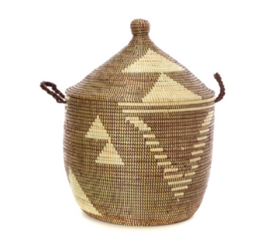 Brown & Cream Handwoven Cattail Decorative Storage Basket, Fair Trade