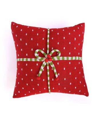14 x14 Hand Knit Red Christmas Present Pillow, Fair Trade