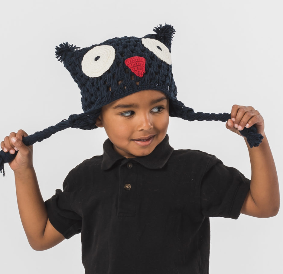 Hand Crocheted Hoot Owl Beanie- Fair trade