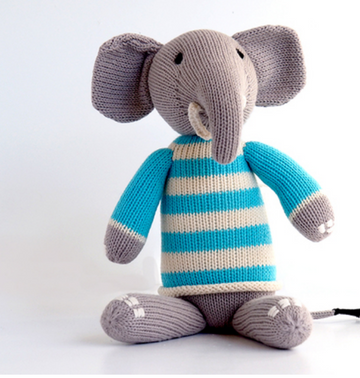 Hand Knit Cotton Elephant Stuffed Animal  - Support Fair Trade for Artisans