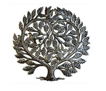 24" Metal Tree of Life with Heart - Handcrafted from recycled steel Drums in Haiti, Fair trade