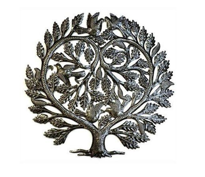 24" Metal Tree of Life with Heart - Handcrafted from recycled steel Drums in Haiti, Fair trade