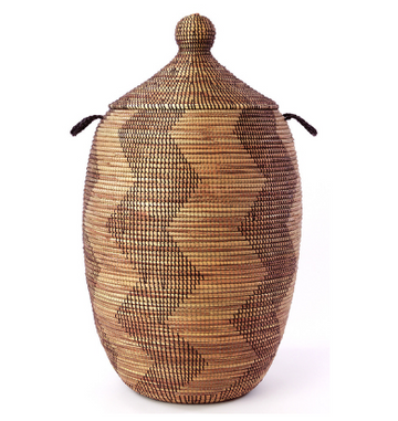 Extra Large Handwoven Brown Zig Zag Hamper Storage Basket, Fair Trade