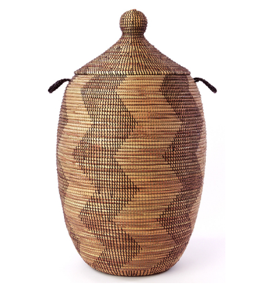 Extra Large Handwoven Brown Zig Zag Hamper Storage Basket, Fair Trade