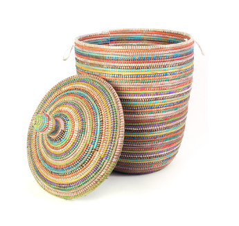 Large Handcrafted Rainbow Hamper Decorative Storage Basket - Fair Trade, Eco-Friendly