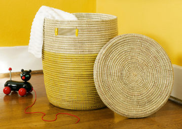 Yellow Hamper Laundry Storage Basket, Fair Trade, Eco-Friendly