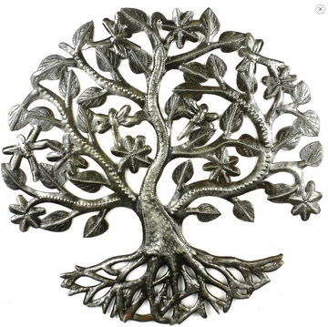 Tree of Life with Dragonfly Metal Wall Decor- handcrafted from steel drums in Haiti, Fair Trade
