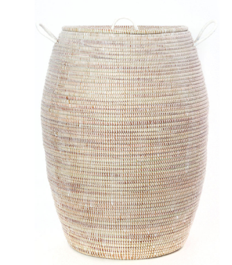 Tall White Handwoven Bongo Hamper Laundry Storage Basket, Fair Trade-Eco-Friendly