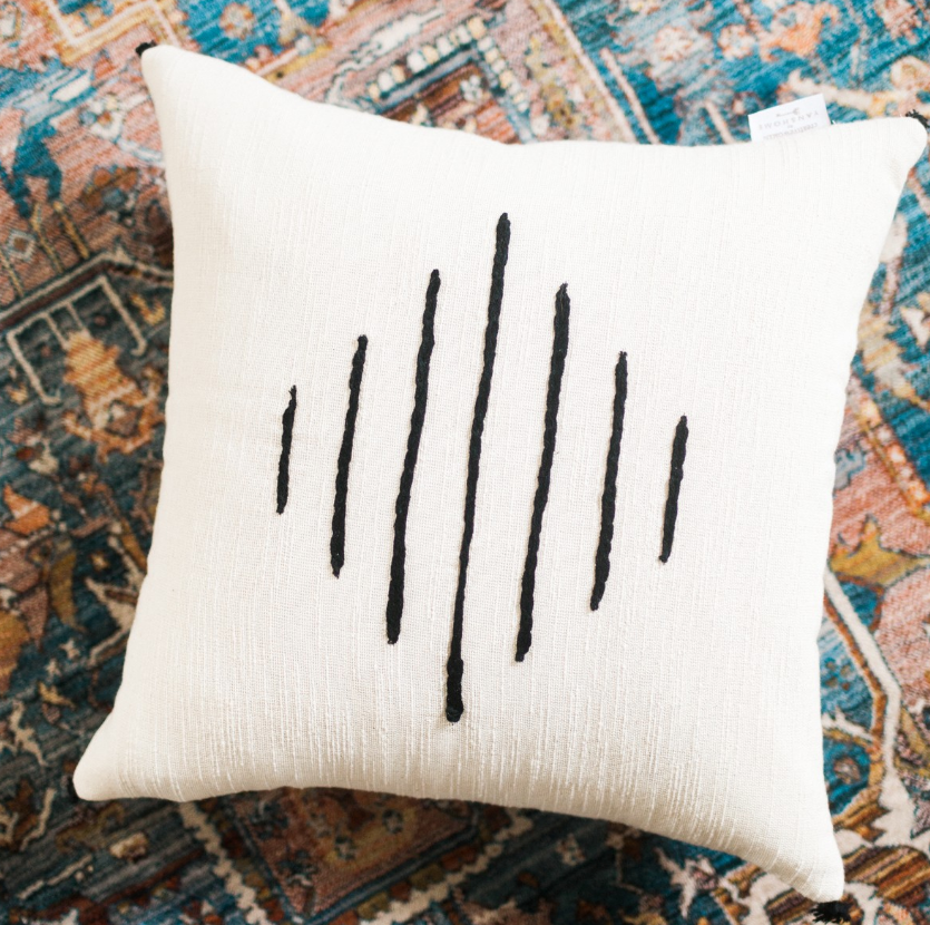 18" x 18"  Hand Woven & Embroidered Cotton Pillow, Eco-Friendly, Fair Trade, Tunisia