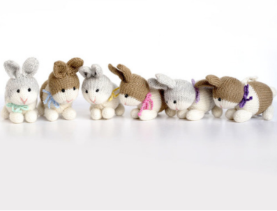 Set of Hand knit Bunny Ornaments with Spots & Bowties, Fair Trade