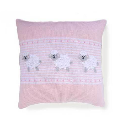Hand Embroidered Baby Sheep Pillow in Pink, 14"x 14", Fair Trade