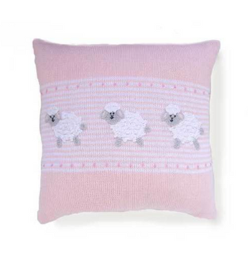 Hand Embroidered Baby Sheep Pillow in Pink, 14"x 14", Fair Trade