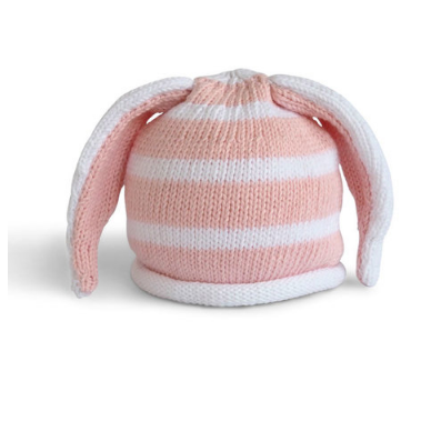 Handmade Knit Striped Pink Baby/ Toddler Bunny Ear Hat - Fair Trade