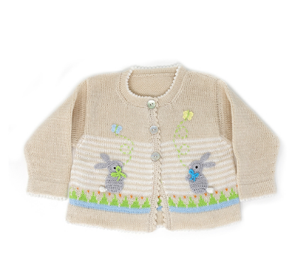 Handmade Knit Baby/ Toddler Easter Bunny Cardigan, Fair Trade