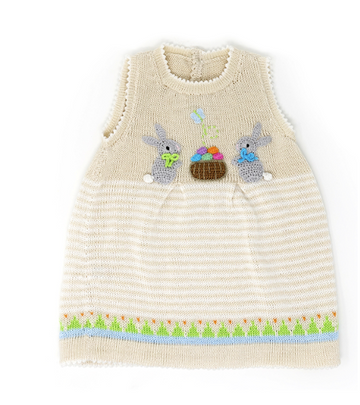 Hand Knit Baby / Toddler Easter Dress With Bunnies, Fair Trade
