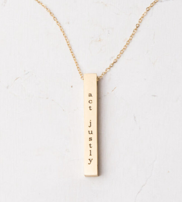 Act Justly, Love Mercy & Walk Humbly Gold Bar Necklace, Gives Freedom for women!