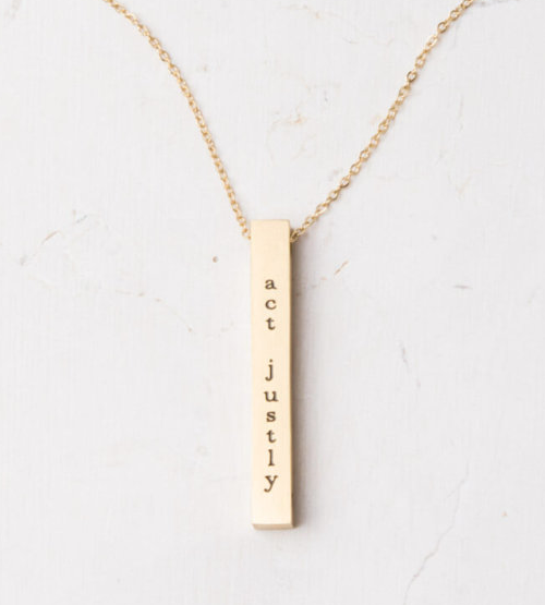 Act Justly, Love Mercy & Walk Humbly Gold Bar Necklace, Gives Freedom for women!