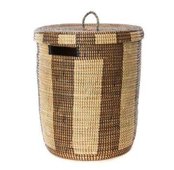 Hamper/Laundry Basket, Cream or Brown Striped, Fair Trade, Eco Friendly