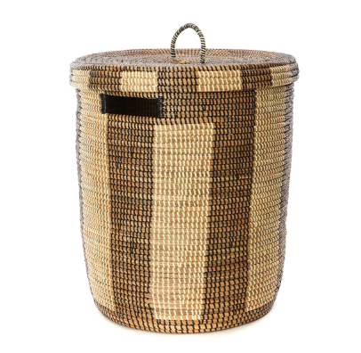 Hamper/Laundry Basket, Cream or Brown Striped, Fair Trade, Eco Friendly