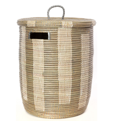 Hamper/Laundry Basket, Cream or Brown Striped, Fair Trade, Eco Friendly