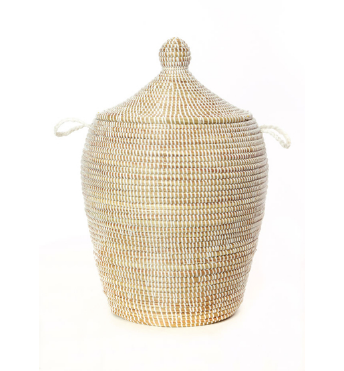 Handwoven Hamper Basket, White, Fair Trade, Educates Artisans, Eco-Friendly