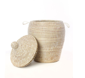 Handwoven Hamper Basket, White, Fair Trade, Educates Artisans, Eco-Friendly
