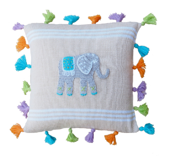 Elephant Tassel Baby Pillow, Handmade, Fair Trade