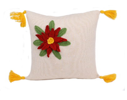 Hand Knit Poinsettia Holiday Christmas Pillow, Supports Fair Trade Artisans