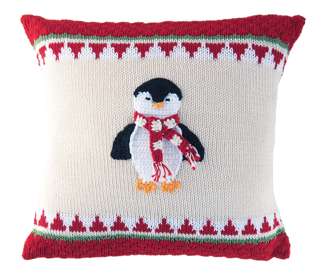 Hand Knit Penguin Christmas Pillow,  Fair Trade, Supports women artisans