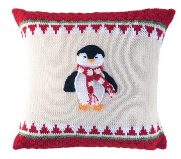 Hand Knit Penguin Christmas Pillow,  Fair Trade, Supports women artisans