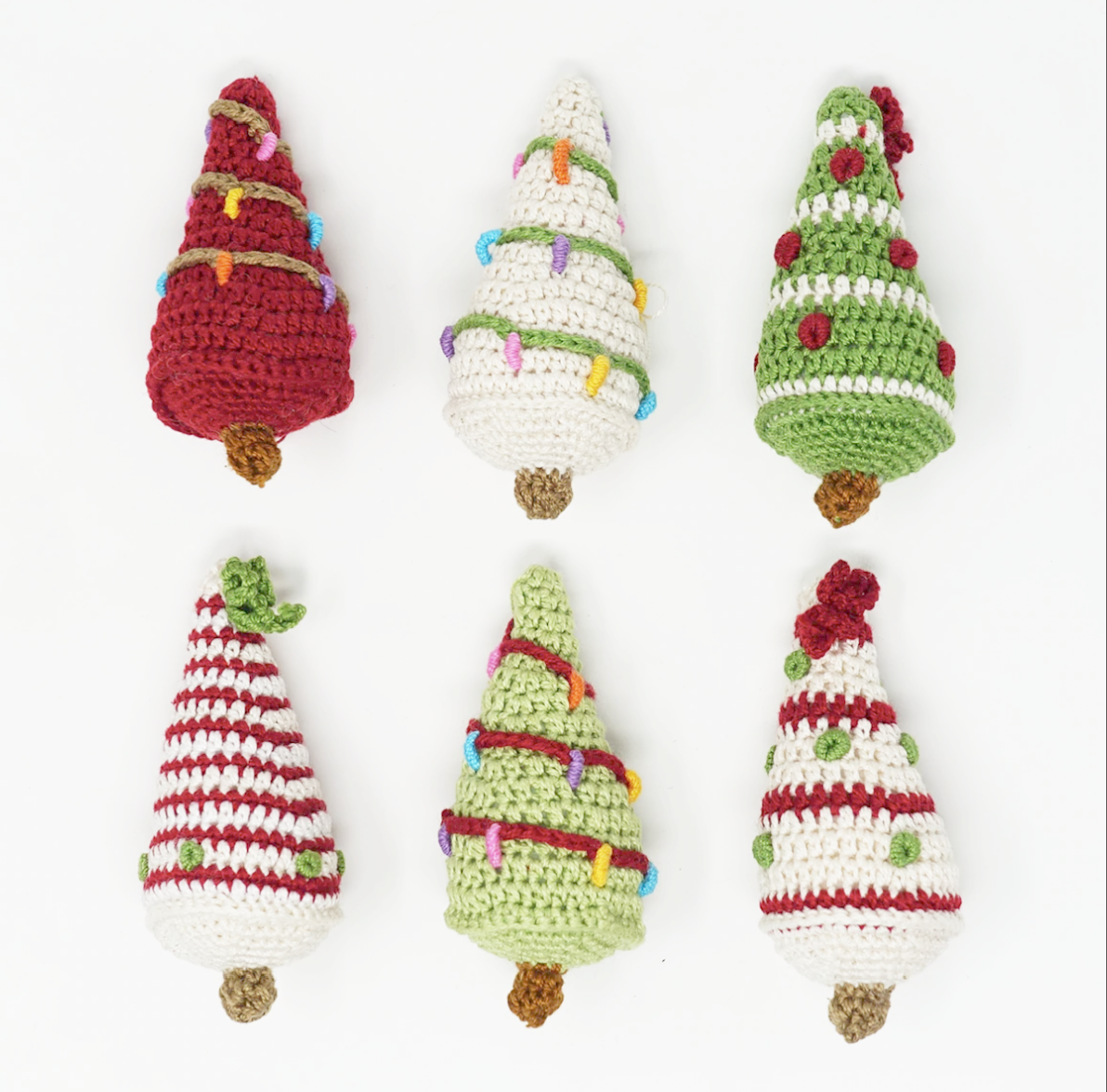 Set of 6 Hand Crocheted Christmas Tree Ornaments,  Fair Trade