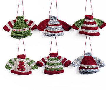 Set of 6 Hand knit Tiny Sweater Ornaments, Fair Trade