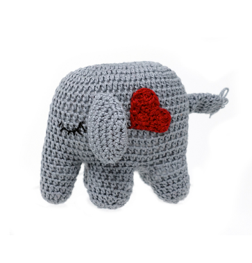 Hand Crochet Small Elephant Stuffed Animal with Red Heart for Baby, Fair Trade from Armenia