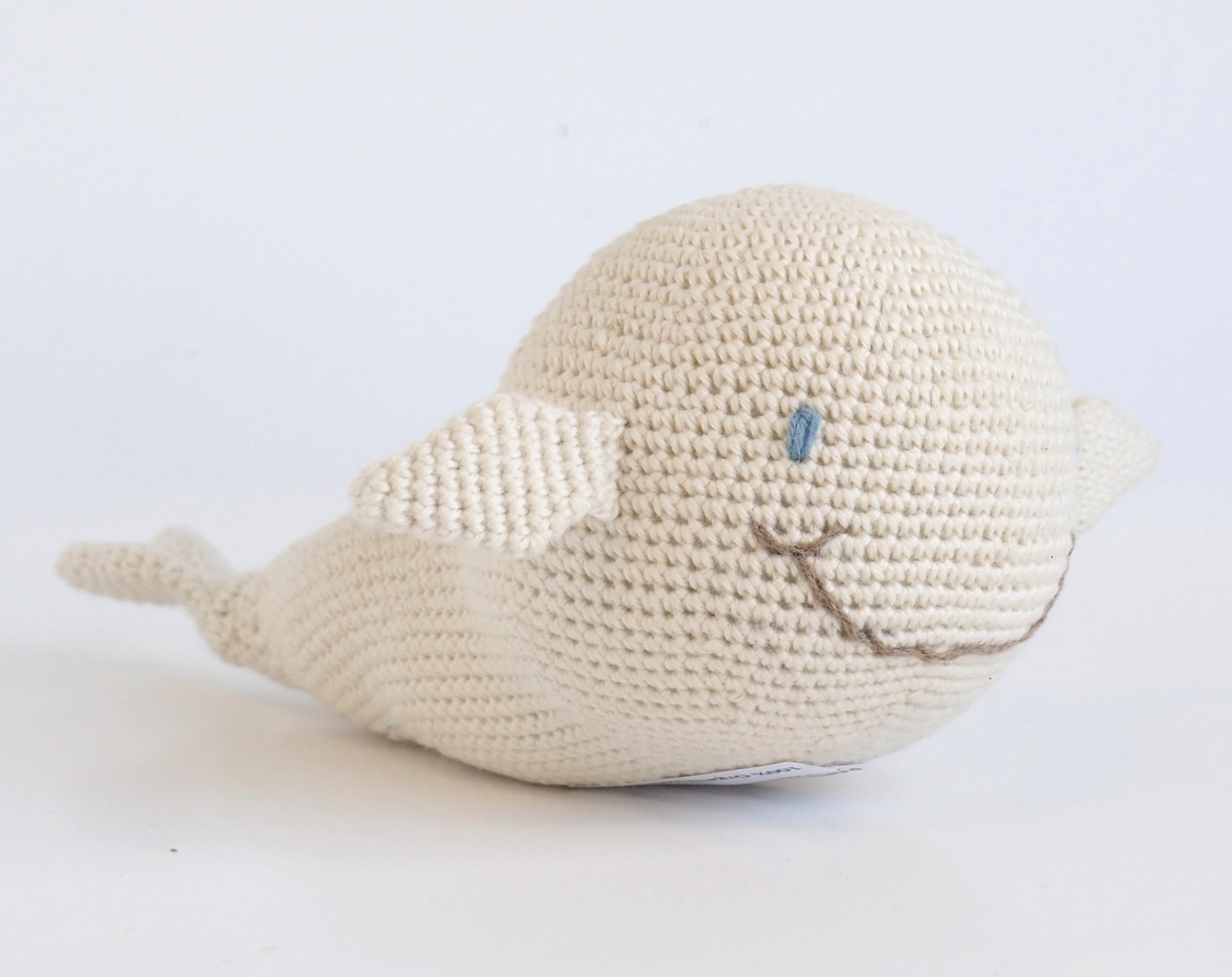Organic Cotton Hand Knit Smiling Stuffed Whale, Fair Trade