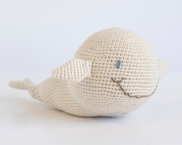 Organic Cotton Hand Knit Smiling Stuffed Whale, Fair Trade