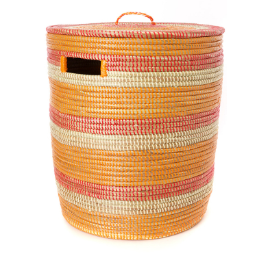 Handwoven, Orange, Red & Cream Hamper Laundry Storage Basket, Fair Trade