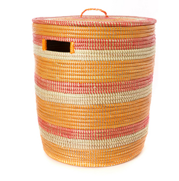 Handwoven, Orange, Red & Cream Hamper Laundry Storage Basket, Fair Trade