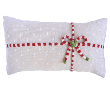Hand Knit White Christmas Package Pillow, Fair Trade