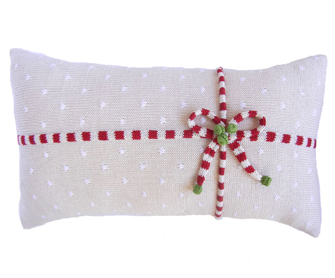 Hand Knit White Christmas Package Pillow, Fair Trade