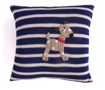 Spotted Dog Pillow with Navy Stripes, Handmade, Fair Trade