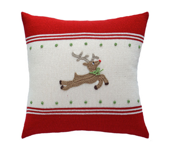 14 x14 Hand Knit Reindeer Christmas Pillow, Fair Trade