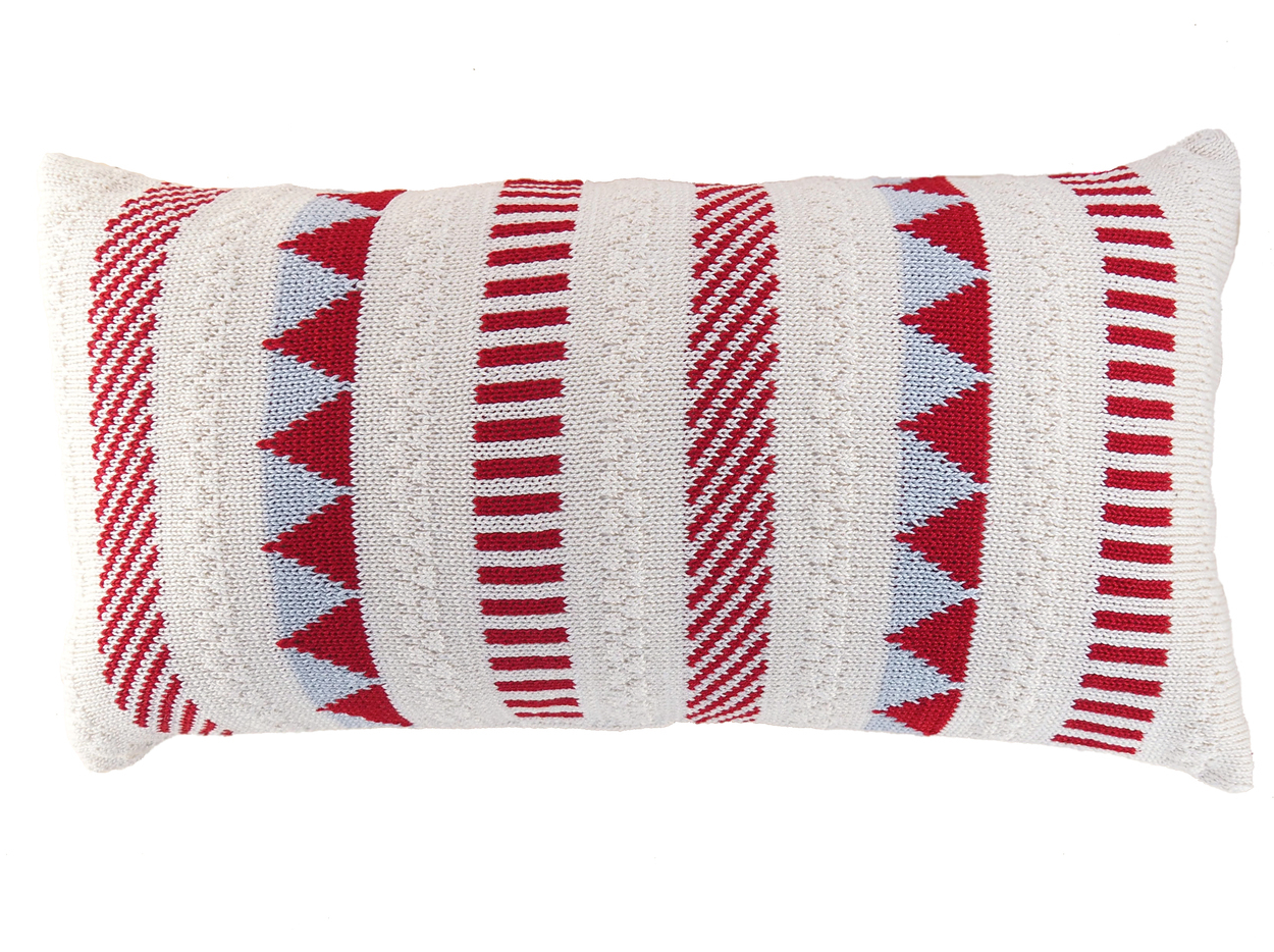 10x20 Hand Knit Red & Ecru Striped Christmas Pillow, Support Fair Trade