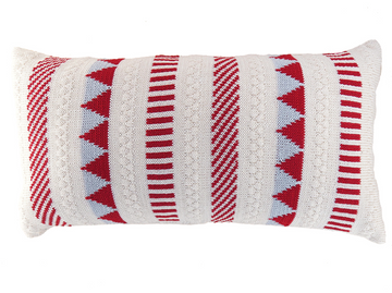10x20 Hand Knit Red & Ecru Striped Christmas Pillow, Support Fair Trade