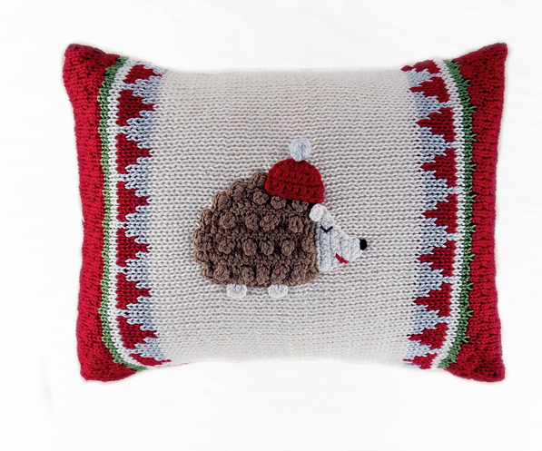 Hand Knit mini Hedgehog Christmas Pillow, Fair Trade